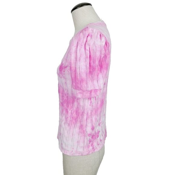 Anthropologie Top S Pink Knit Tie Dye Puff Sleeve Pullover Short Sleeve Shirt - Picture 4 of 8